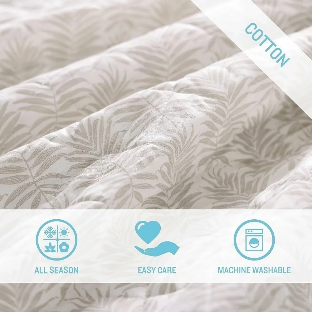 Tommy Bahama Queen Quilt Set, Reversible Cotton Set Shams,Frond Leaf Khaki,Queen